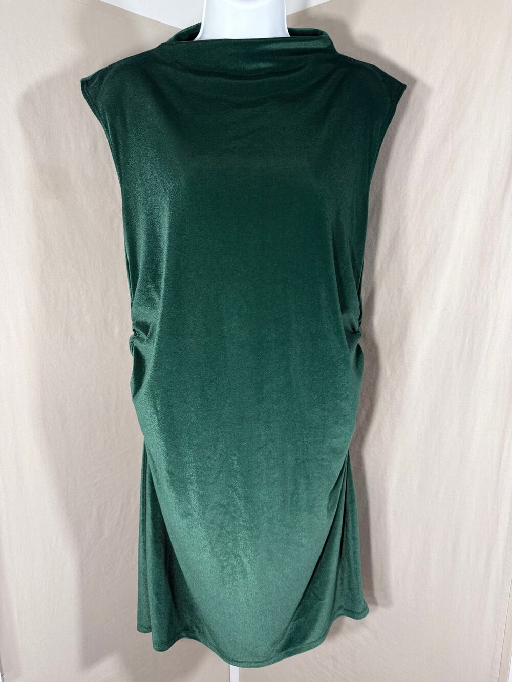 A New Day Emerald Green Ruched Mock Neck Sleeveless Velvet Dress L